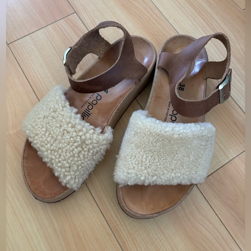 Papillio Birkenstock Cream Shearling Sandals